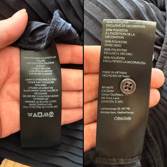 Anthropologie Sheer Pleated Ruffled Blouse Navy Blue | Corporate Goth | Size 1X - Picture 7 of 14